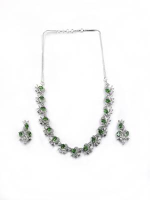 Elegant green american diamond sleek necklace set 3