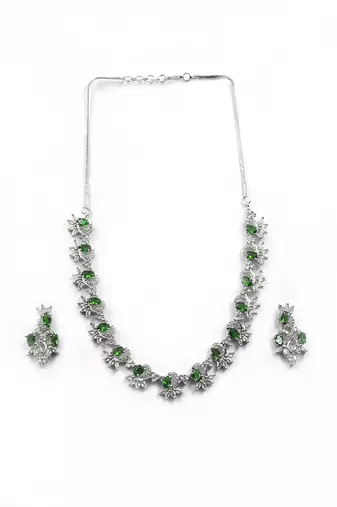 Elegant green american diamond sleek necklace set