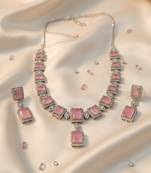  stunning pink big square cubic zirconia necklace set