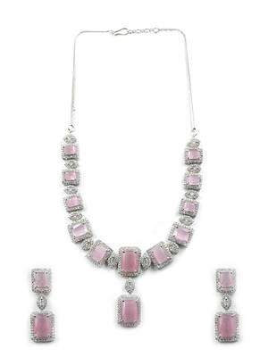  stunning pink big square cubic zirconia necklace set 3