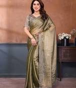 green embellished jimmy choo lace border saree with blouse piece for wedding wear