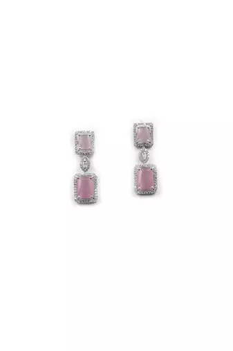  stunning pink big square cubic zirconia necklace set