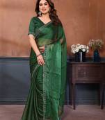 green embellished jimmy choo lace border saree with blouse piece for wedding wear