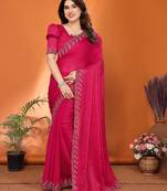 pink elegant embellished jimmy saree with frendi diamond border & blouse piece