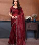 maroon embellished jimmy choo lace border saree with blouse piece for wedding wear