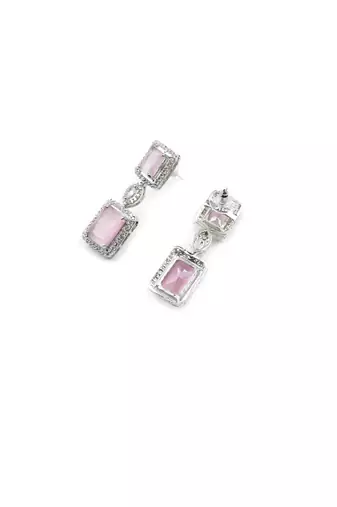  stunning pink big square cubic zirconia necklace set