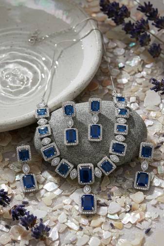  stunning blue big square cubic zirconia necklace set