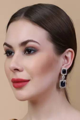  stunning blue big square cubic zirconia necklace set