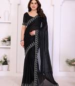 black elegant embellished jimmy saree with frendi diamond border & blouse piece