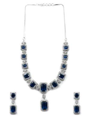  stunning blue big square cubic zirconia necklace set 3
