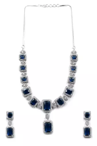  stunning blue big square cubic zirconia necklace set