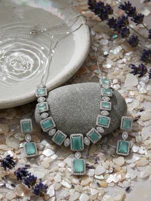  stunning turquoise big square cubic zirconia necklace set 1