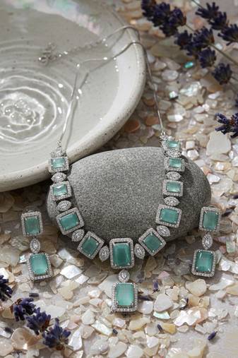  stunning turquoise big square cubic zirconia necklace set
