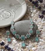  stunning turquoise big square cubic zirconia necklace set