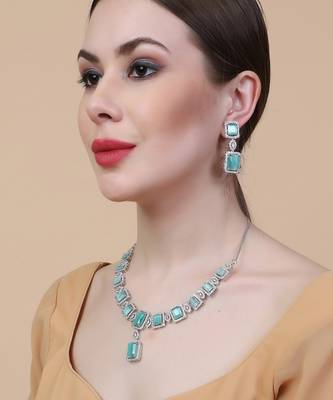  stunning turquoise big square cubic zirconia necklace set 2