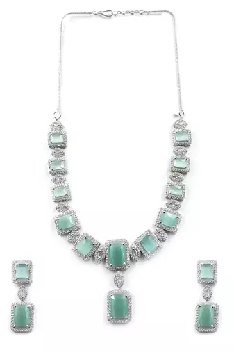  stunning turquoise big square cubic zirconia necklace set