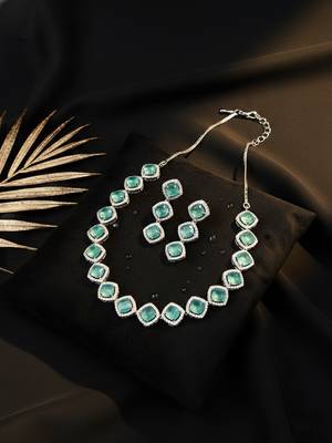  turquoise blue cz-ad subtle necklace set 1