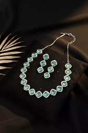 turquoise blue cz-ad subtle necklace set