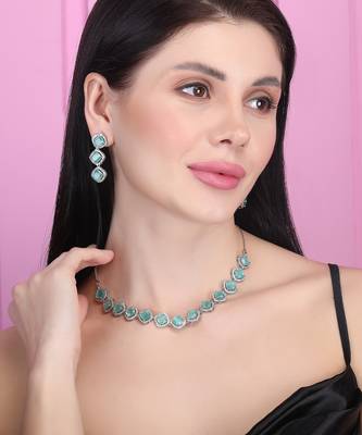  turquoise blue cz-ad subtle necklace set 2
