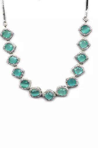  turquoise blue cz-ad subtle necklace set