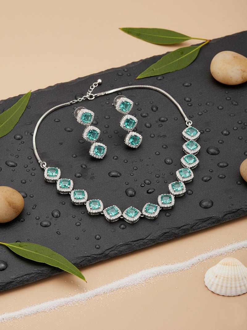 crystalgreen cz-ad subtle necklace set