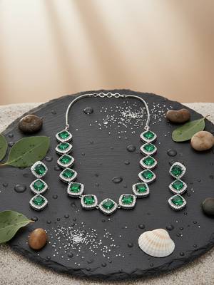 Green cz-ad subtle necklace set 1