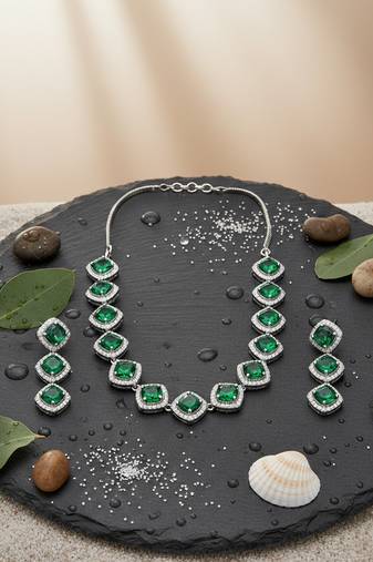 Green cz-ad subtle necklace set
