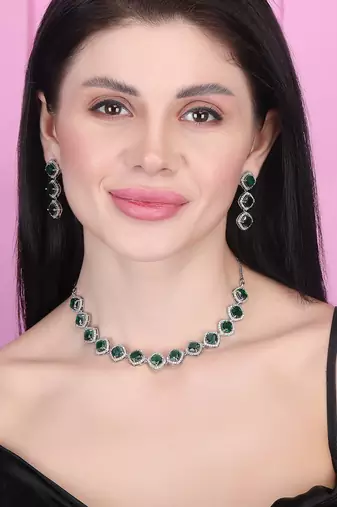 Green cz-ad subtle necklace set