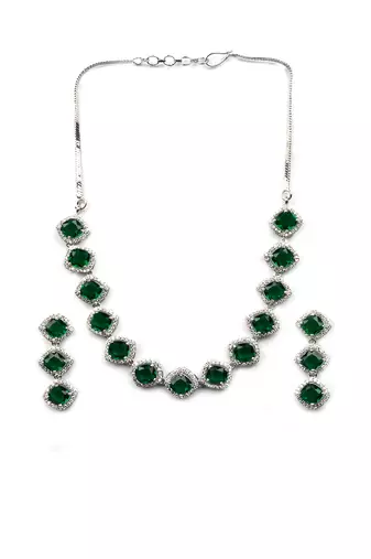 Green cz-ad subtle necklace set