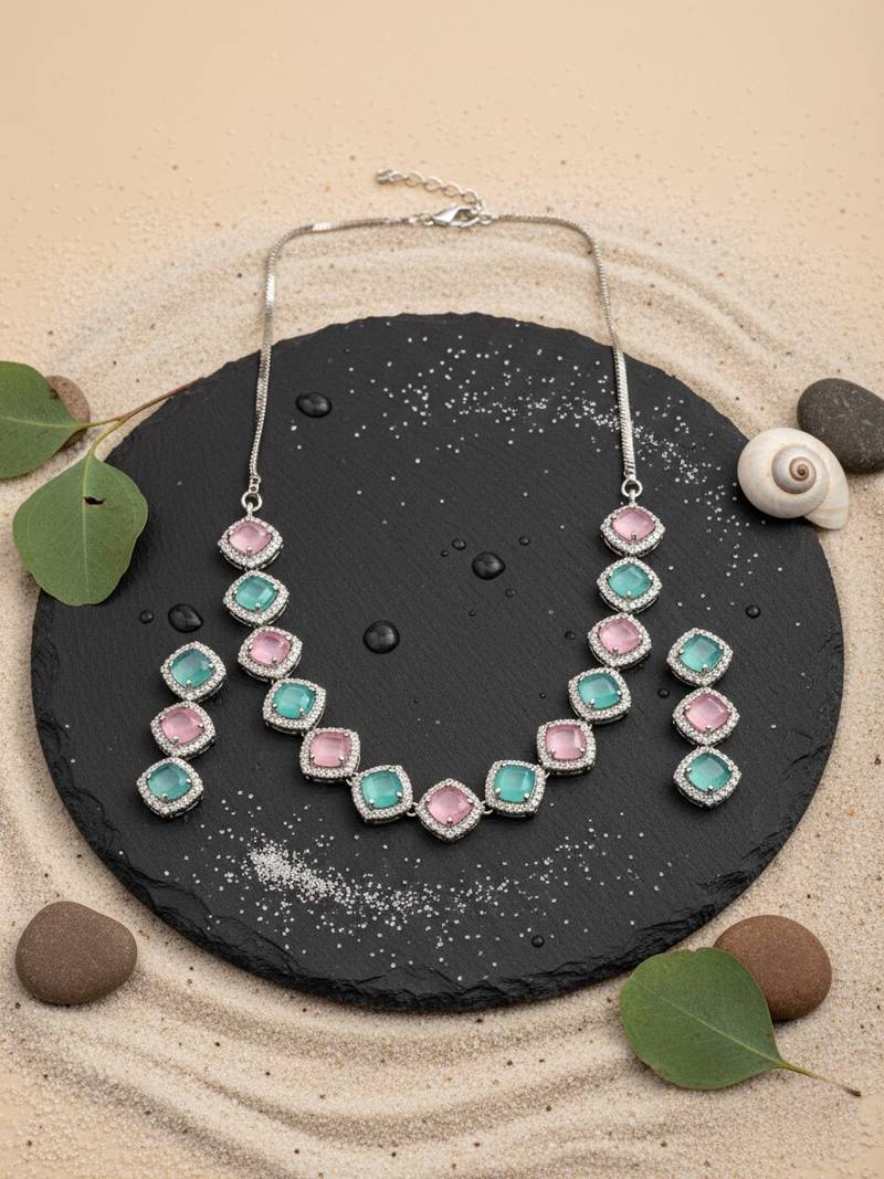 Multicoloe cz-ad subtle necklace set