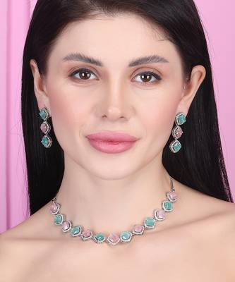Multicoloe cz-ad subtle necklace set 2