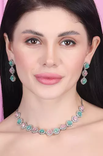 Multicoloe cz-ad subtle necklace set