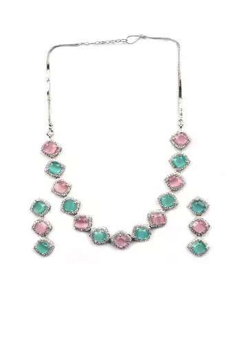 Multicoloe cz-ad subtle necklace set