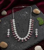 Silver plated red square ad necklace set