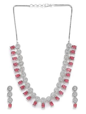 Silver plated red square ad necklace set 3
