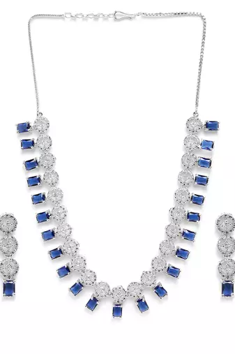 Silver plated blue square ad necklace set
