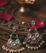 Multicolor handmade mirror work chandbali with pearl drops