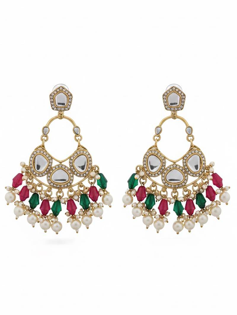 Multicolor handmade mirror work chandbali with pearl drops