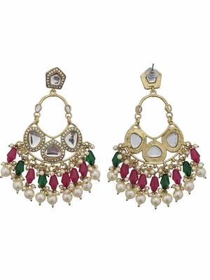 Multicolor handmade mirror work chandbali with pearl drops 3