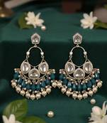 Blue handmade mirror work chandbali with pearl drops