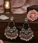 Lightpink handmade mirror work chandbali with pearl drops