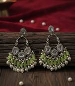 Lightgreen handmade mirror work chandbali with pearl drops