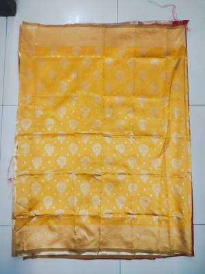yellow art silk blend woven traditional rich saree 7