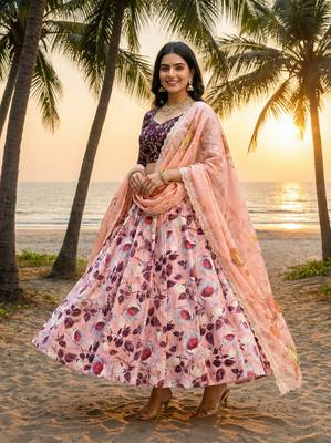 Embroadery Work Printed SemiStitched Lehenga choli 1