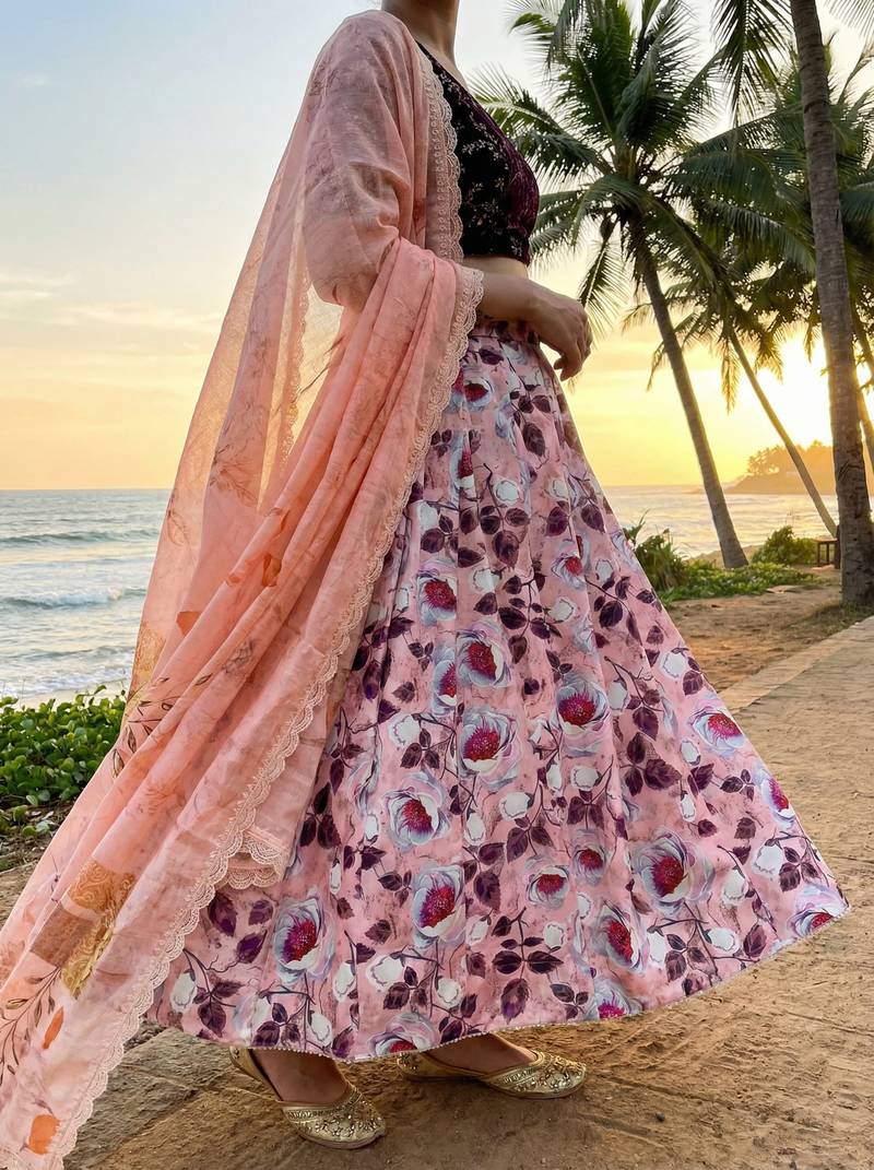 Embroadery Work Printed SemiStitched Lehenga choli