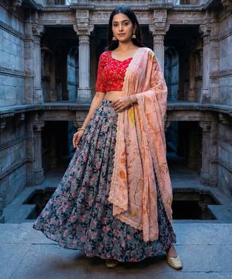 Embroadery Work Printed SemiStitched Lehenga choli 1
