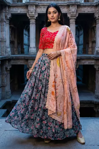 Embroadery Work Printed SemiStitched Lehenga choli