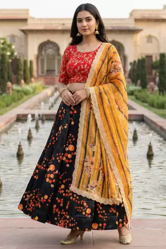 Embroadery Work Printed SemiStitched Lehenga choli