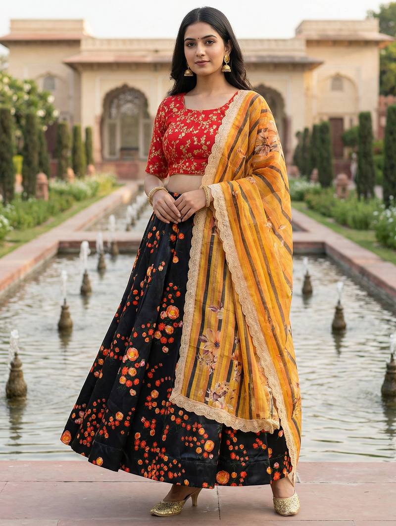 Embroadery Work Printed SemiStitched Lehenga choli