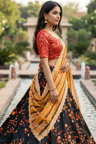 Embroadery Work Printed SemiStitched Lehenga choli